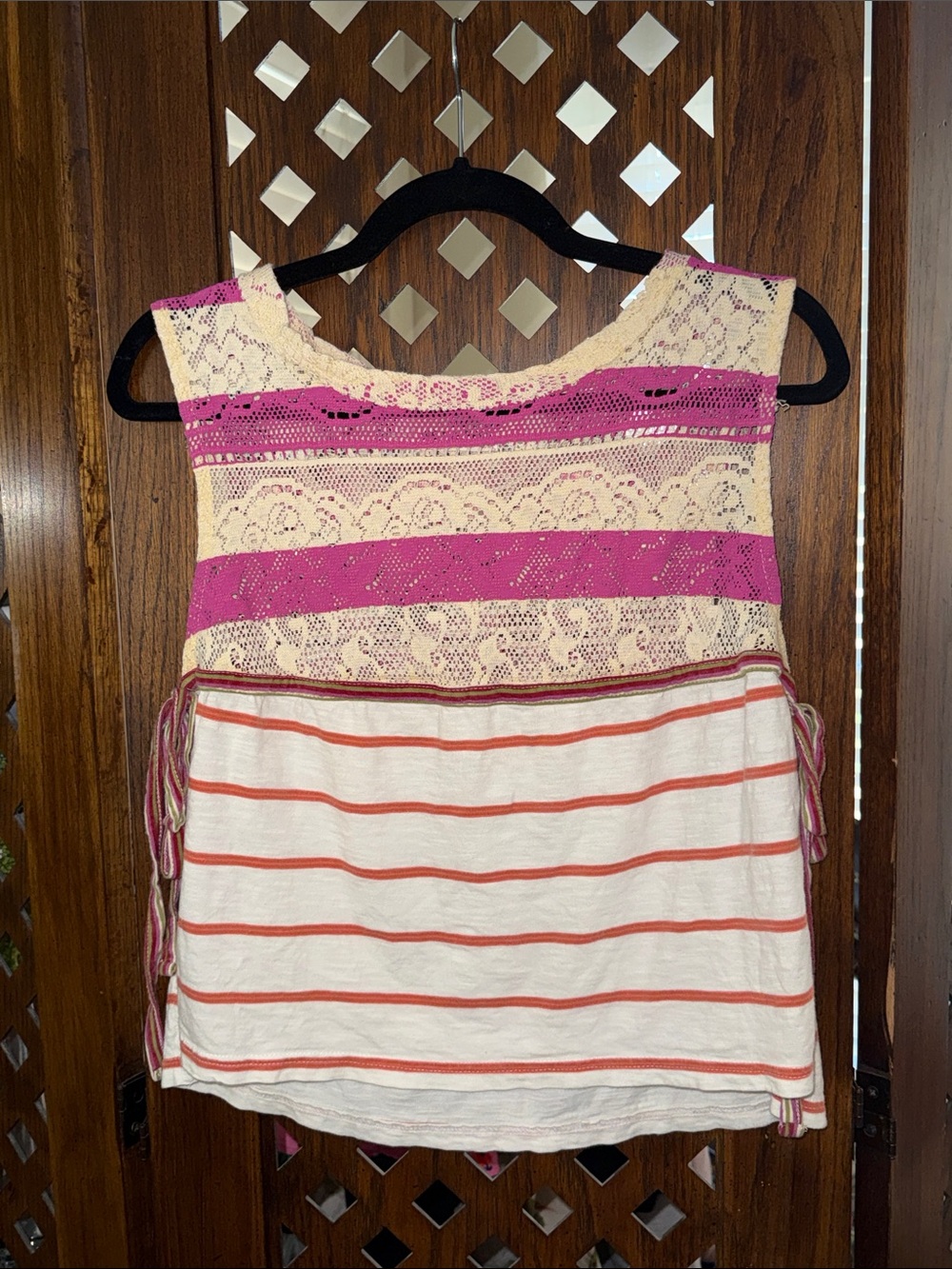 We The Free Cream Lace Tank with Pink and Coral Stripes
